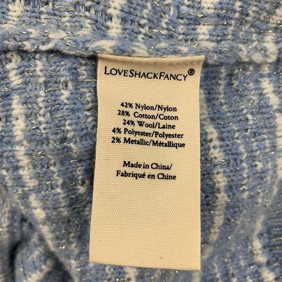 LOVE SHACK FANCY Light Blue White Nylon Blend Textured Cardigan - Picture 4 of 6